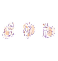 Nice Cute Cat Linear Set Line Art Drawings