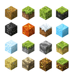 Pixel Game Blocks Of Grass Stone Ice And Water