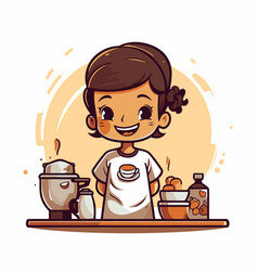 Cute Little Girl Cooking In The Kitchen Cartoon