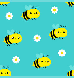 Flying Bee Honeybee Bug Daisy Flower Seamless