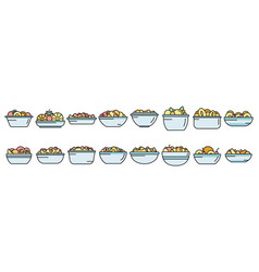 Fruit Salad Icons Set Color Line