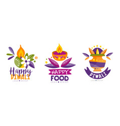 Happy Diwali Logo Design Set Food Indian