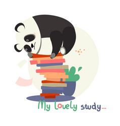 Tired Panda Lies On Books