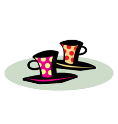 Two Colored Cups With Morning Coffee