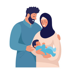 Traditional Muslim Family With Newborn Baby Happy