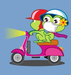 A Frog Couple Riding Vespa