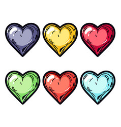 Six Colorful Hearts Handdrawn Style Isolated