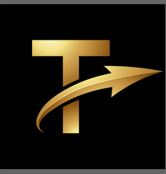 Gold Uppercase Letter T Icon With A Glossy Arrow