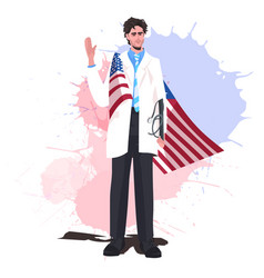 Male Doctor With Usa Flag Waving Hand Labor Day