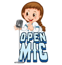 Open Mic Logo Design With Singer Girl Cartoon