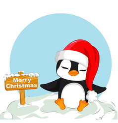 A Cute Penguin Wearing Santa Hat Winter Cartoon