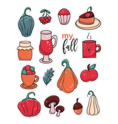 Fall Stickers Set In Cartoon Style