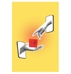 Halftone Hand With Gift Box