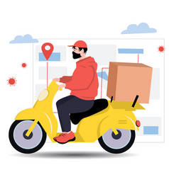 Delivery Man In Protective Face Mask Riding