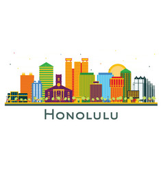 Honolulu Hawaii City Skyline With Color Buildings