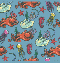 Marine Wildlife Colorful Seamless Pattern