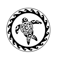 Sea Turtle In The Maori Style Tattoo Sketch Round