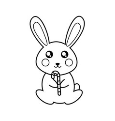 Bunny With Christmas Candy Cane Coloring Page