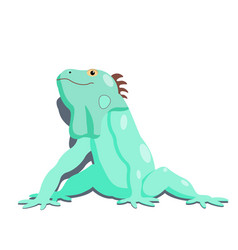 Green Iguana Cartoon Character Sitting On White