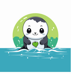 Cute Penguin With Heart In The Water