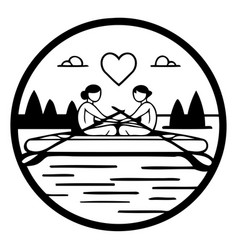 Couple In Love Rowing On The River