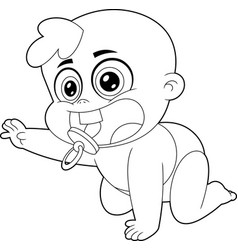 Outlined Cute Baby Boy Cartoon Character Crawling