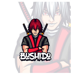 Red Haired Bushido Ronin Samurai Mascot