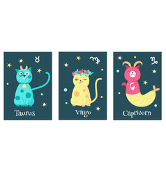 Set Of Cat Astrology Zodiac Sign Cards