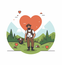 Hiking Man With Dog And Heart In The Landscape