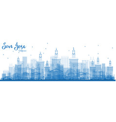 Outline San Jose California Skyline With Blue