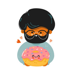 Young Cute Funny Men Hold Donut In Hand Boy