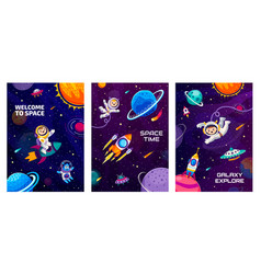 Cartoon Space Posters Astronauts Spaceship Ufo