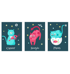 Set Of Cat Astrology Zodiac Sign Cards