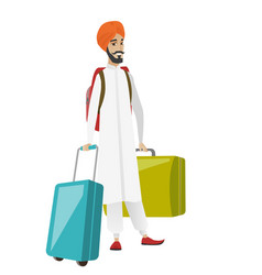 Young Hindu Man Traveler With Many Suitcases