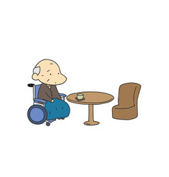 A Lonely Wheelchair Grandfather Drinking Tea