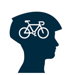 Man Head Icon Wearing A Helmet With A Bicycle