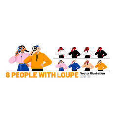 Set Of People With Loupe Characters With Glasses