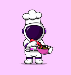 Cute Chef Astronaut Holding Ramen Noodle