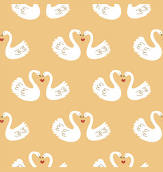 Seamless Pattern Two White Swans In Love