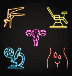 Gynecology And Woman Health Neon Icon Set