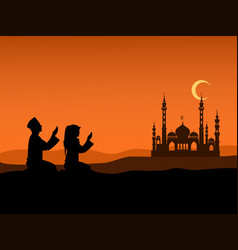 Silhouette Men And Women Islam Sit To Prayer