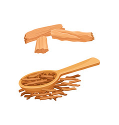 Dried Sandalwood Fragrant Bark In Spoon And Chips