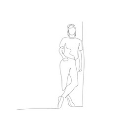 Continuous One Line Woman Lean Against Wall