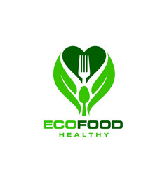 Health Vegan Food Icon Leaves Fork Spoon Heart