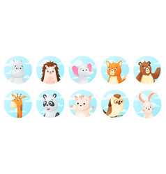 Round Badges With Cute Cartoon Forest Animals Set