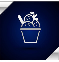 Silver Ice Cream In Bowl Icon Isolated On Dark