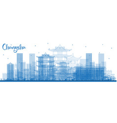 Outline Changsha China City Skyline With Blue