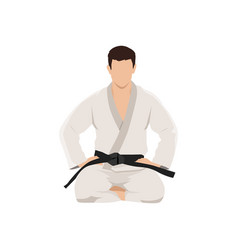 Black Belt Karate Man Sit On A Position To Start