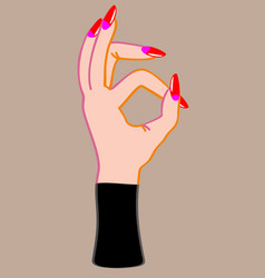 Ok Hand Gesture Female Hand With Long Red Nails