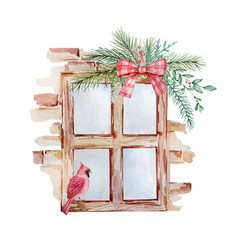 Watercolor Christmas Composition Window